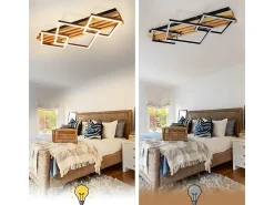 Lámpara LED de techo NETTLIFE de madera: 70 cm, regulable, moderna, 46 W, cuadrada y negra. Ideal para salón, dormitorio, cocina, pasillo y oficina.