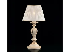 Lámpara Leonardo de madera marfil y oro, 1 luz con pantalla dm.35 H.62 Ø35 BL180-LM-AV