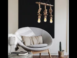 Lámpara rústica colgante de alambre 3 luces cuerdas y madera ZYA - Estilo rústico chic e intemporal