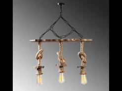 Lámpara rústica colgante de alambre 3 luces cuerdas y madera ZYA - Estilo rústico chic e intemporal