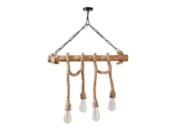 Lámpara rústica colgante de alambre 4 luces cuerdas y madera LOANE - Ambiente cálido y auténtico