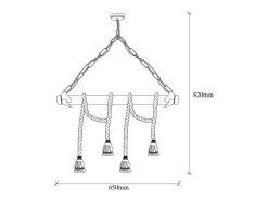 Lámpara rústica colgante de alambre 4 luces cuerdas y madera LOANE - Ambiente cálido y auténtico