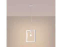 Lámparas Colgantes Aries Escandinavo De Acero/Madera - 1 Fuentes Luminosas - L.24 X A.133 Cm - Blanco