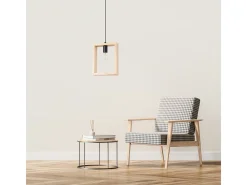 Lámparas Colgantes Aries Escandinavo De Acero/Madera - 1 Fuentes Luminosas - L.24 X A.133 Cm - Madera Natural