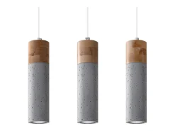 Lámparas colgantes Avier industrial de betoNo aplicablerewno - 3 fuentes luminosas 3000K - L.45 x A.120 cm - gris/madera natural