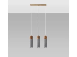 Lámparas colgantes Avier industrial de betoNo aplicablerewno - 3 fuentes luminosas 3000K - L.45 x A.120 cm - gris/madera natural