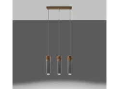 Lámparas colgantes Avier industrial de betoNo aplicablerewno - 3 fuentes luminosas 4000K - L.45 x A.120 cm - gris/madera natural