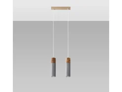 Lámparas colgantes Avier industrial de betoNo aplicablerewno - 2 fuentes luminosas 3000K - L.30 x A.120 cm - gris/madera natural