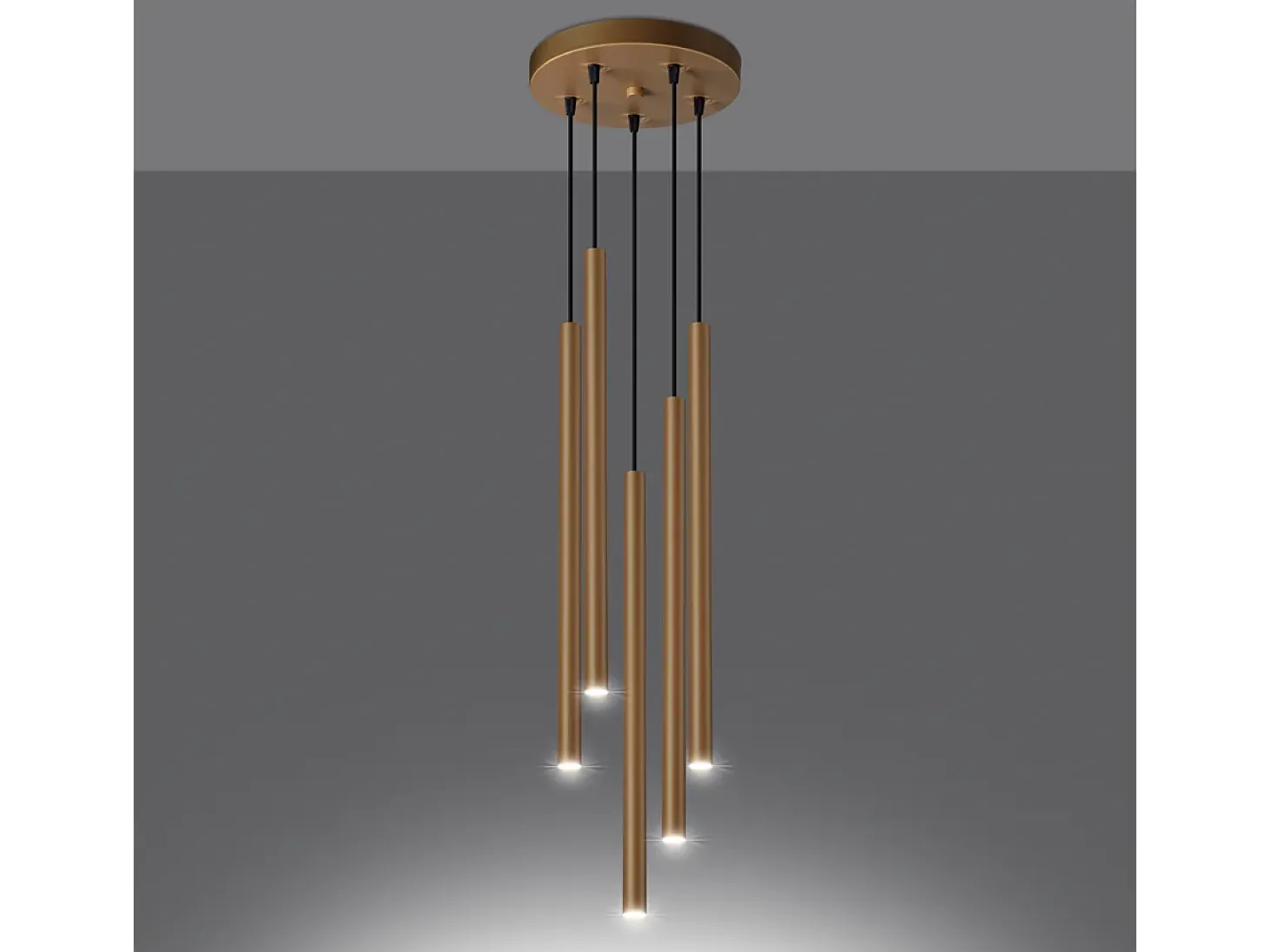 Lámparas colgantes Brill moderno de acero - 5 fuentes luminosas 4000K - L.25 x A.110 cm - dorado