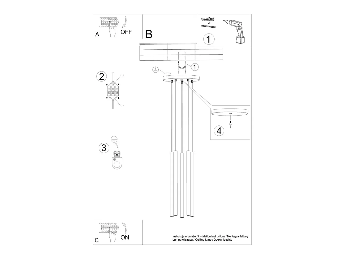 Lámparas colgantes Brill moderno de acero - 5 fuentes luminosas 4000K - L.25 x A.110 cm - dorado