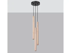 Lámparas colgantes Brill moderno de acero/madera - 3 fuentes luminosas 3000K - L.19,5 x A.115 cm - madera