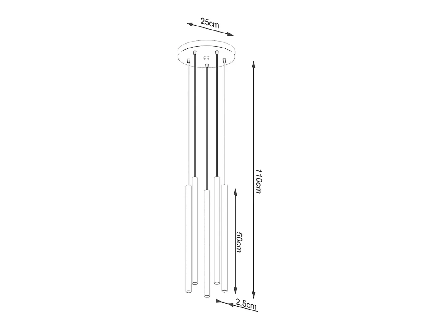 Lámparas colgantes Brill moderno de acero - 5 fuentes luminosas 3000K - L.25 x A.110 cm - dorado