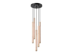Lámparas colgantes Brill moderno de acero/madera - 5 fuentes luminosas 4000K - L.25 x A.110 cm - madera