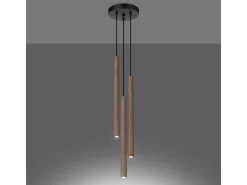 Lámparas colgantes Brill moderno de acero/madera - 3 fuentes luminosas 4000K - L.19,5 x A.115 cm - madera