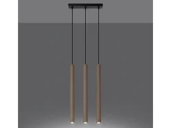 Lámparas colgantes Brill moderno de acero/madera - 3 fuentes luminosas 4000K - L.30 x A.110 cm - madera