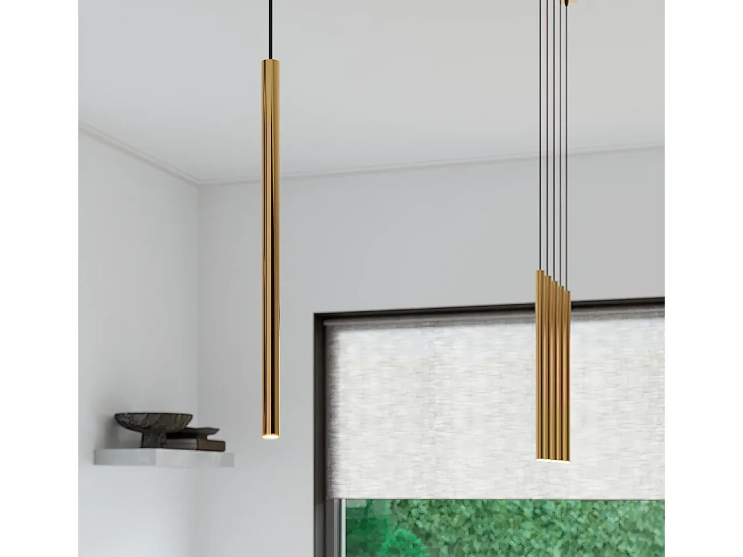 Lámparas colgantes Brill moderno de acero - 3 fuentes luminosas 4000K - L.30 x A.115 cm - dorado