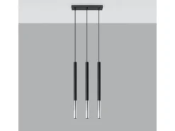 Lámparas colgantes Flar moderno de acero - 3 fuentes luminosas 3000K - L.30 x A.90 cm - negro/cromo