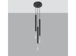 Lámparas colgantes Flar moderno de acero - 3 fuentes luminosas 3000K - L.20 x A.90 cm - negro/cromo