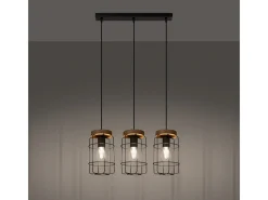 Lámparas Colgantes Gotto Industrial De Acero/Madera - 3 Fuentes Luminosas - L.60 X A.115 Cm - Madera Negra