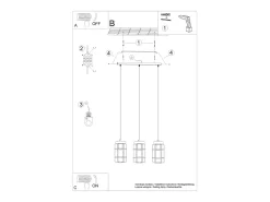 Lámparas Colgantes Gotto Industrial De Acero/Madera - 3 Fuentes Luminosas - L.60 X A.115 Cm - Madera Negra