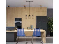 Lámparas Colgantes Gotto Industrial De Acero/Madera - 3 Fuentes Luminosas - L.60 X A.115 Cm - Madera Negra