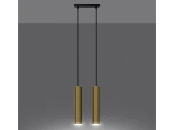Lámparas Colgantes Lagos Moderno De Acero - 2 Fuentes Luminosas - L.30 X A.90 Cm - Brillo Dorado