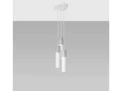 Lámparas colgantes Lume moderno de acero/hormigón - 3 fuentes luminosas 3000K - L.20 x A.110 cm - blanco/gris