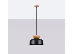 Lámparas Colgantes Marion Escandinavo De Madera/Acero - 1 Fuentes Luminosas - L.29,5 X A.130 Cm - Negro/Madera Natural