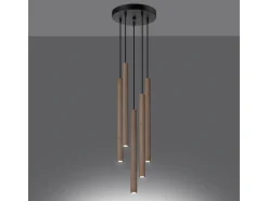 Lámparas Colgantes Pastelo Moderno De Acero/Madera - 5 Fuentes Luminosas - L.25 X A.110 Cm - Madera