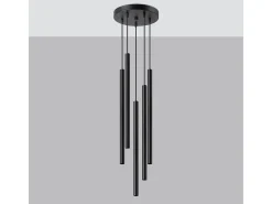 Lámparas Colgantes Pastelo Moderno De Acero - 5 Fuentes Luminosas - L.25 X A.110 Cm - Negro