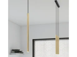 Lámparas Colgantes Pastelo Moderno De Acero - 3 Fuentes Luminosas - L.20 X A.90 Cm - Brillo Dorado