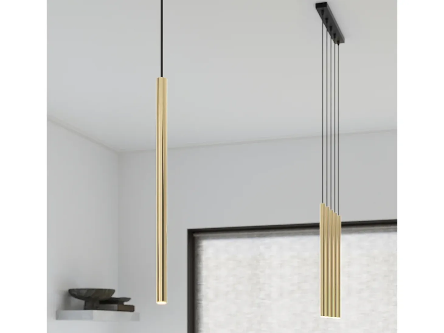 Lámparas Colgantes Pastelo Moderno De Acero - 3 Fuentes Luminosas - L.20 X A.90 Cm - Brillo Dorado