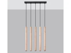 Lámparas Colgantes Pastelo Moderno De Acero/Madera - 5 Fuentes Luminosas - L.45 X A.100 Cm - Madera
