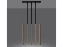 Lámparas Colgantes Pastelo Moderno De Acero/Madera - 5 Fuentes Luminosas - L.45 X A.100 Cm - Madera