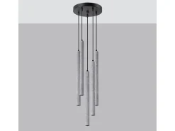 Lámparas Colgantes Pastelo Moderno De Concreto - 5 Fuentes Luminosas - L.25 X A.110 Cm - Gris