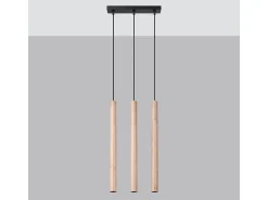 Lámparas Colgantes Pastelo Moderno De Acero/Madera - 3 Fuentes Luminosas - L.30 X A.110 Cm - Madera