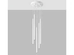 Lámparas Colgantes Pastelo Moderno De Acero - 5 Fuentes Luminosas - L.25 X A.110 Cm - Blanco