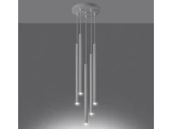 Lámparas Colgantes Pastelo Moderno De Acero - 5 Fuentes Luminosas - L.25 X A.110 Cm - Blanco