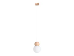 Lámparas Colgantes Pekka Escandinavo De Vidrio/Madera - 1 Fuentes Luminosas - L.11 X A.124 Cm - Blanco/Madera Natural