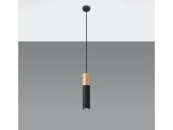 Lámparas colgantes Poblano moderno de acero/madera - 1 fuentes luminosas 3000K - L.8 x A.105 cm - madera natural/negro