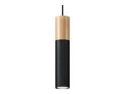 Lámparas colgantes Poblano moderno de acero/madera - 1 fuentes luminosas 4000K - L.8 x A.105 cm - madera natural/negro