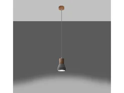 Lámparas colgantes Polaric moderno de hormigón - 1 fuentes luminosas 4000K - L.10 x A.120 cm - gris/madera natural