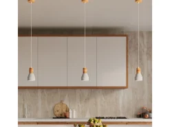 Lámparas colgantes Polaric moderno de hormigón - 1 fuentes luminosas 3000K - L.10 x A.120 cm - gris/madera natural