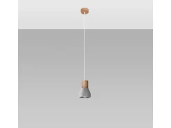 Lámparas colgantes Polaric moderno de hormigón - 1 fuentes luminosas 3000K - L.10 x A.120 cm - gris/madera natural