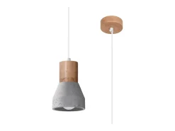 Lámparas colgantes Polaric moderno de hormigón - 1 fuentes luminosas 3000K - L.10 x A.120 cm - gris/madera natural