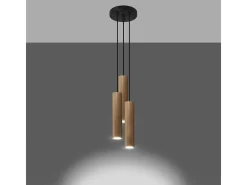 Lámparas colgantes Silno escandinavo de madera - 3 fuentes luminosas 4000K - L.20 x A.100 cm - madera natural