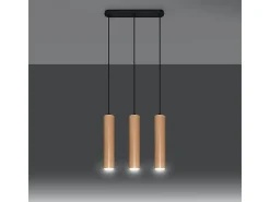 Lámparas colgantes Silno escandinavo de madera - 3 fuentes luminosas 4000K - L.45 x A.90 cm - madera natural