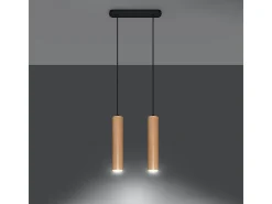 Lámparas colgantes Silno escandinavo de madera - 2 fuentes luminosas 4000K - L.30 x A.90 cm - madera natural