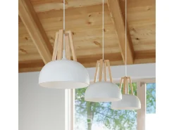 Lámparas colgantes Solivo moderno de acero/madera - 1 fuentes luminosas 4000K - L.30 x A.85 cm - blanco/madera natural