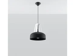 Lámparas colgantes Solivo moderno de acero/madera - 1 fuentes luminosas 3000K - L.30 x A.85 cm - blanco negro